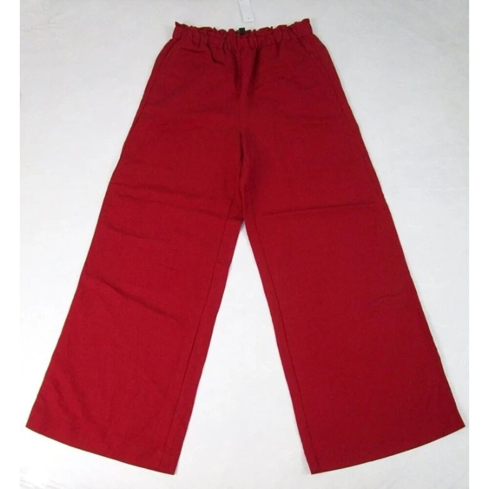 Ann Taylor Red Linen-Blend Wide-Leg High Rise Pants - Medium NWT